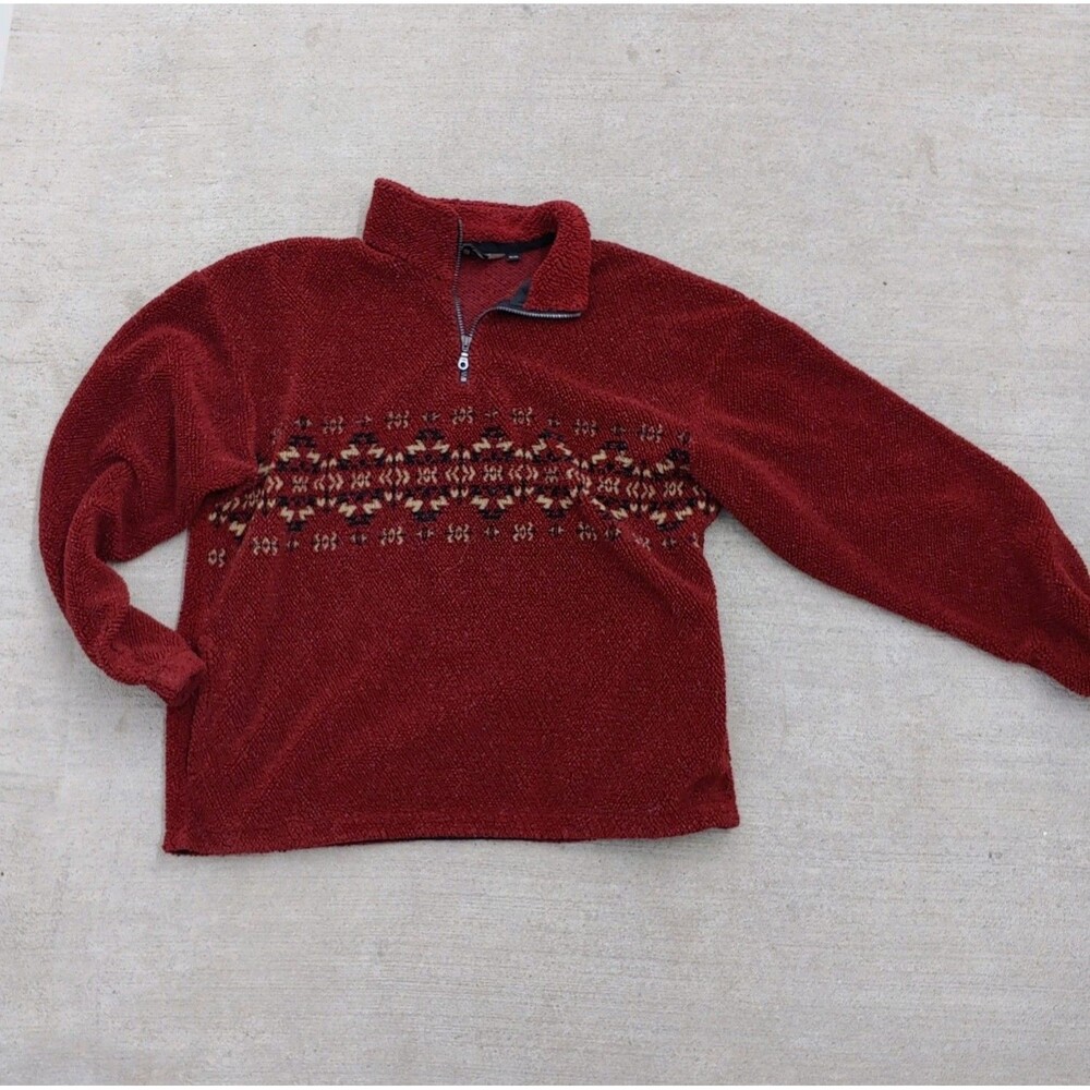 Tsunami Fleece Pullover Quarter Zip XL Jacket - Maroon Burgundy Red - Geometric